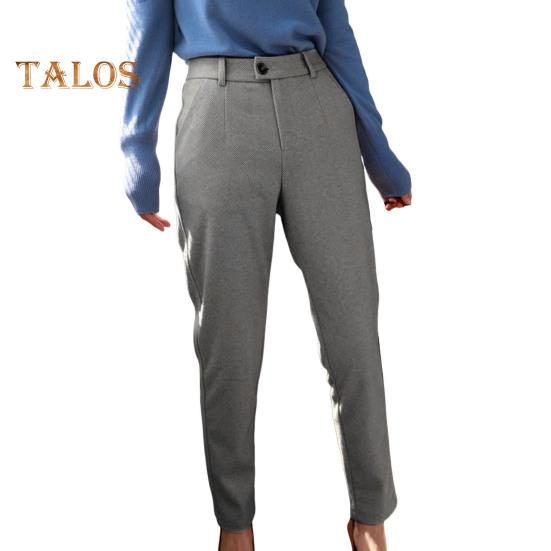 

Осенне-зимние женские брюки с высокой талией, застежкой-молнией, ширинкой в елочку, шерстяные костюмные брюки, однотонные длинные брюки с карманами M серый