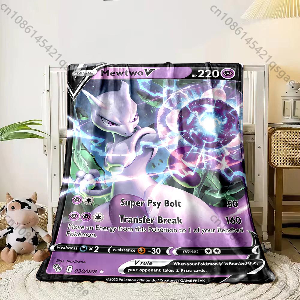 Multiple Sizes Pokémon Mewtwo Card Print Blanket Adult Children Warm Blankets Home Travel Car Soft Comfortable Blanket for Gifts