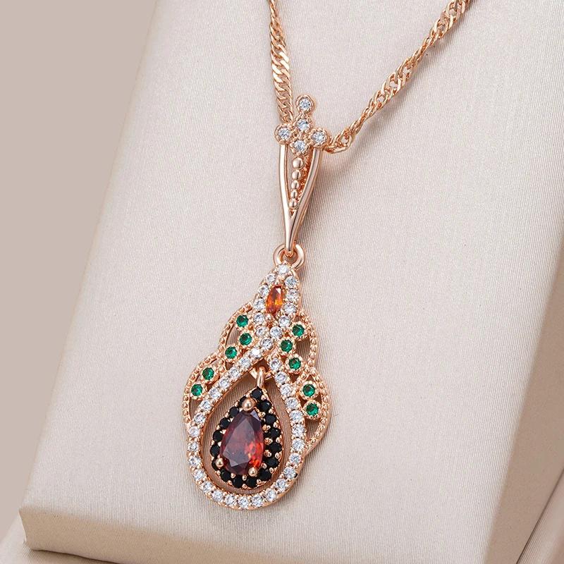 New Trend Crystal Flower Pendant Necklace Women Cubic Zirconia Rose Golden Ethnic Bride Necklace Fashion Vintage Jewelry Gifts
