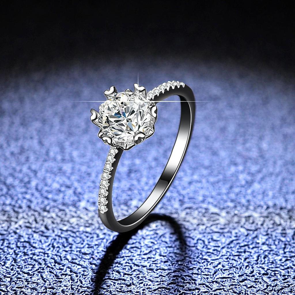 Women's Pure Silver D Color Moissanite Snowflake Ring, Over One Carat, Multiple Styles, Hot Selling Wedding Band