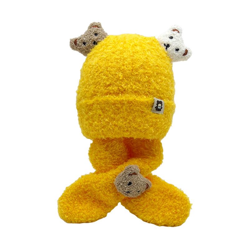

Winter cartoon children s bear hat scarf set baby cold-proof warm hat cute thickened velvet pullover hat S (2~ 6 years old)