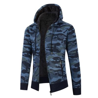 Men Sweater Coat Camouflage Hooded Cardigan 2024 Men Fleece Thick Winter Knitwear Jacket Zipper Casual Male Clothing