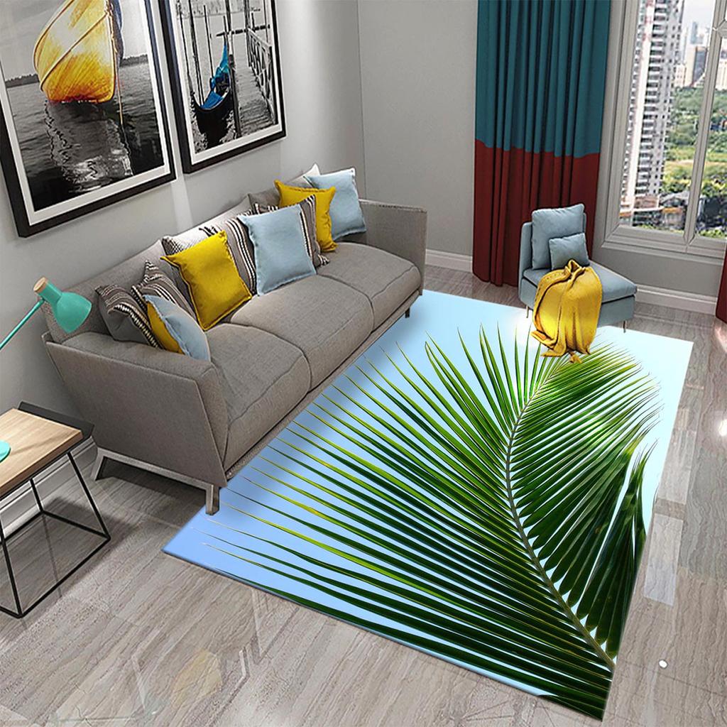 Rug Kitchen Bathroom Entrance Mat Non-Slip Rug Green Tropical Palm Leaf Sunset Rug Living Room Decoration Floor