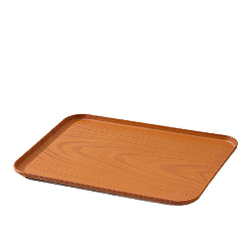 PP Wood Grain Plastic Serving Tray - Rectangular, Food Grade, Round Edges, Commercial Bread Plate.