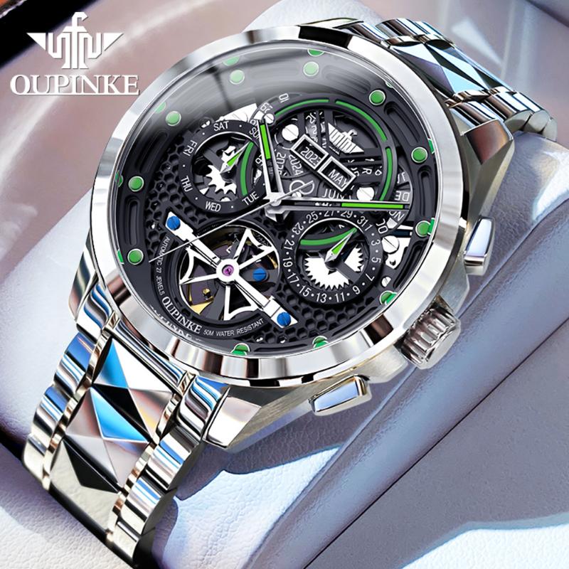 OUPINKE New Business and Leisure Men's Watch Automatic Mechanical Watch Hollow Movement High-end Watch
