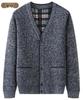 Men's Grey Plus Velvet Cardigan Sweater - Autumn/Winter Warm Knitwear for Middle-aged and Elderly