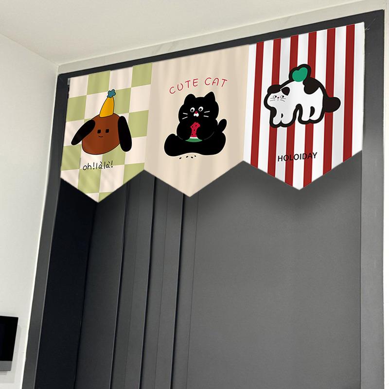 Cartoon Door Curtain Short Curtains Self-Adhesive Easy No-Drill Privacy Curtain For Bedrooms, Living Rooms, Bathrooms, Kitchen