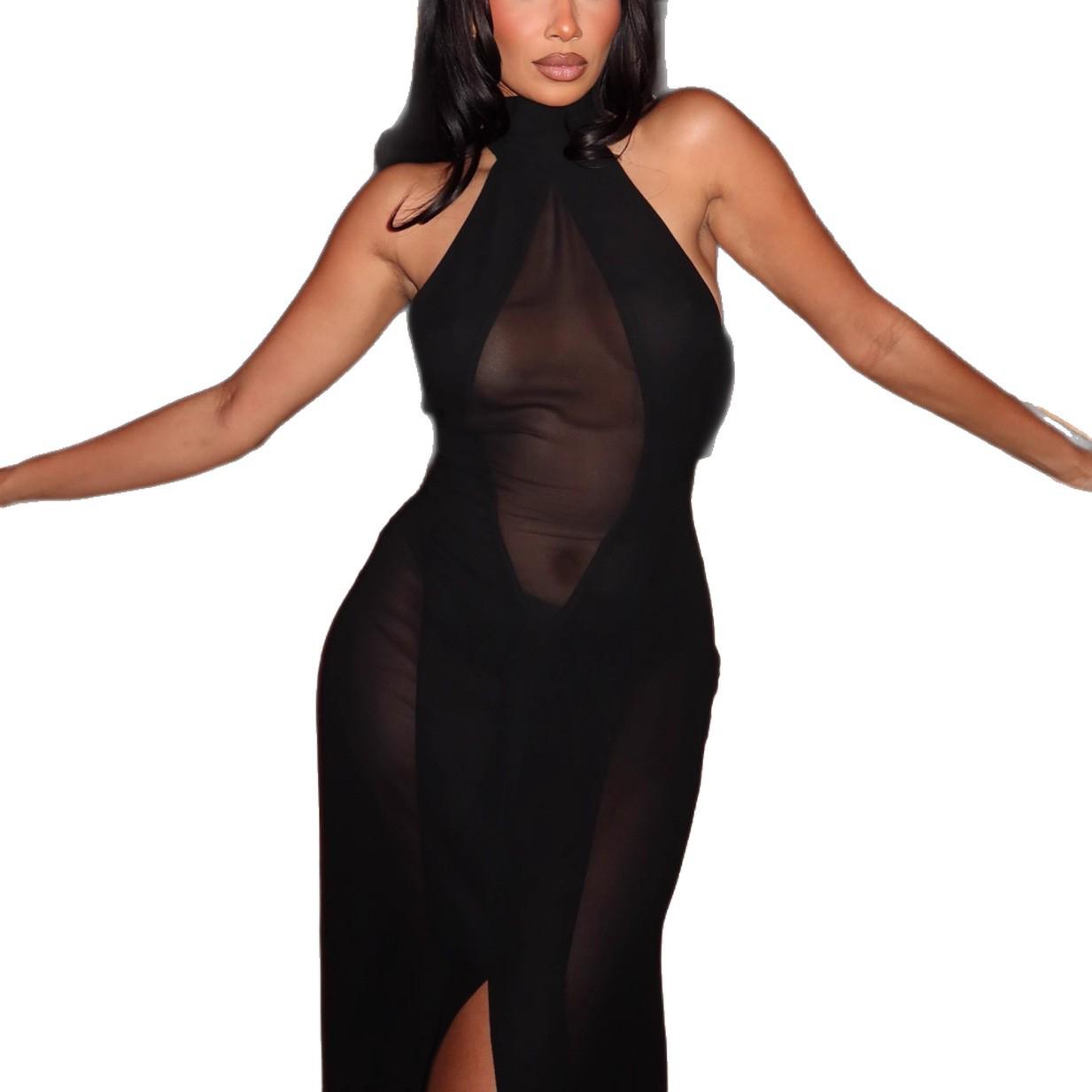 European & American Sexy Backless See-through Sleeveless Dress (2025) Medium