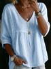 2026 Lace V-Neck Pullover Solid Color Women's Casual 3/4 Sleeve Top