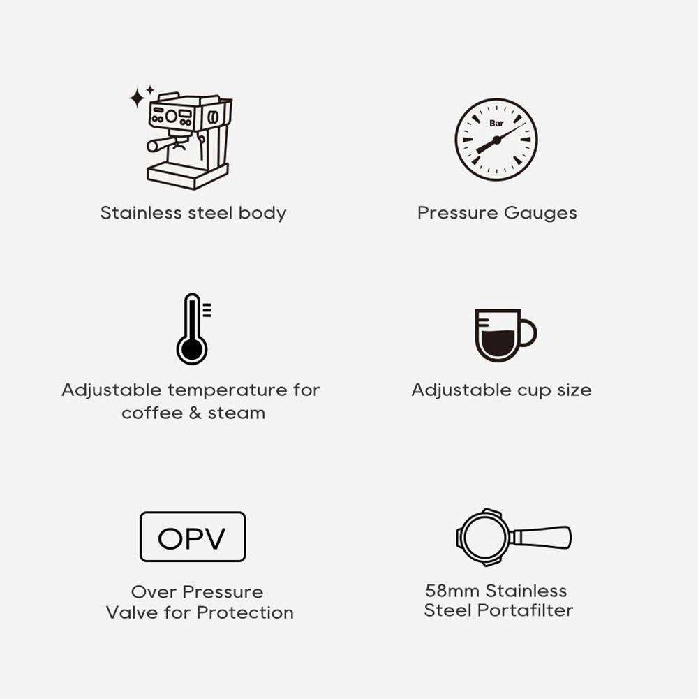 HiBREW 19Bar Semi Automatic Espresso Coffee Machine Temperature Adjustable 58mm Portafilter Cold/Hot Coffee Maker Metal CaseH10A