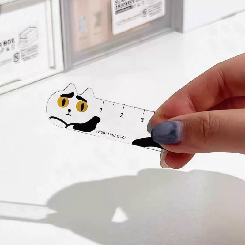 1Pcs Cute Kitten Straight Ruler Acrylic Keychain Cartoon Adorable Bag Accessory Car Interior Gift Stationery Decoration