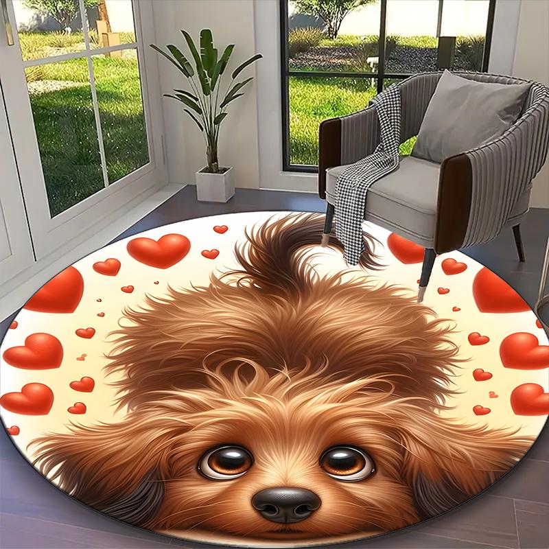 1pc Dog Rug, Digital Printed Home Chair Sofa Mat, Durable Office Round Carpet, Beautiful Festival Decorations