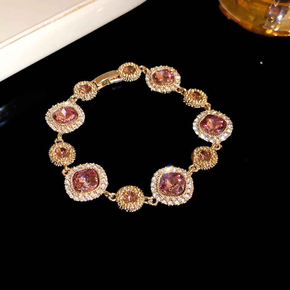 Glänzendes Vintage Strassarmband Gold Geometrischer Armreif Mode Zirkonarmband Partyschmuck