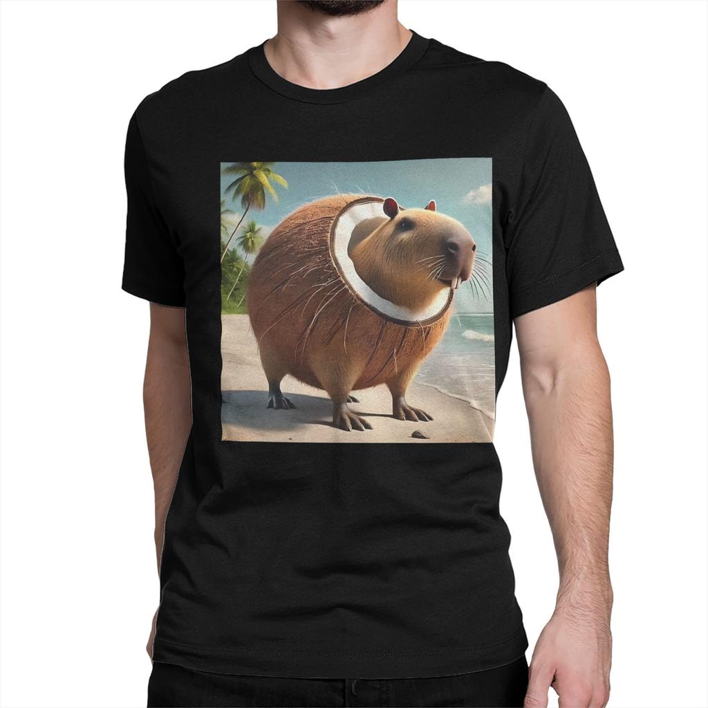 Leisure Italian Brainrot Meme T-Shirt Men Crewneck Cotton T Shirt  Capybara Capybarello Cocosini Short Sleeve Tee Shirt