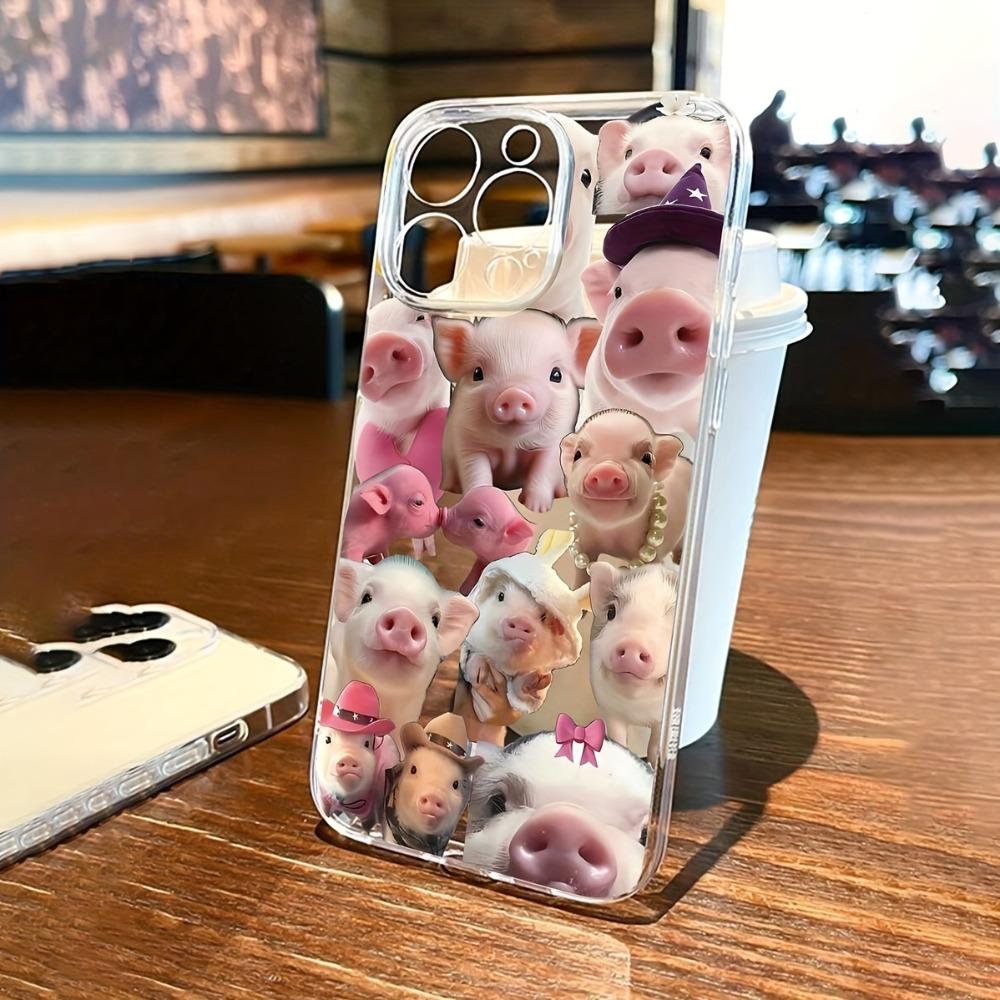 Cute Pig Pattern Phone Case Suitable for iPhone 17 16 15 14 13 12 11 Pro/Max/Plus Transparent Anti Drop Back Cover