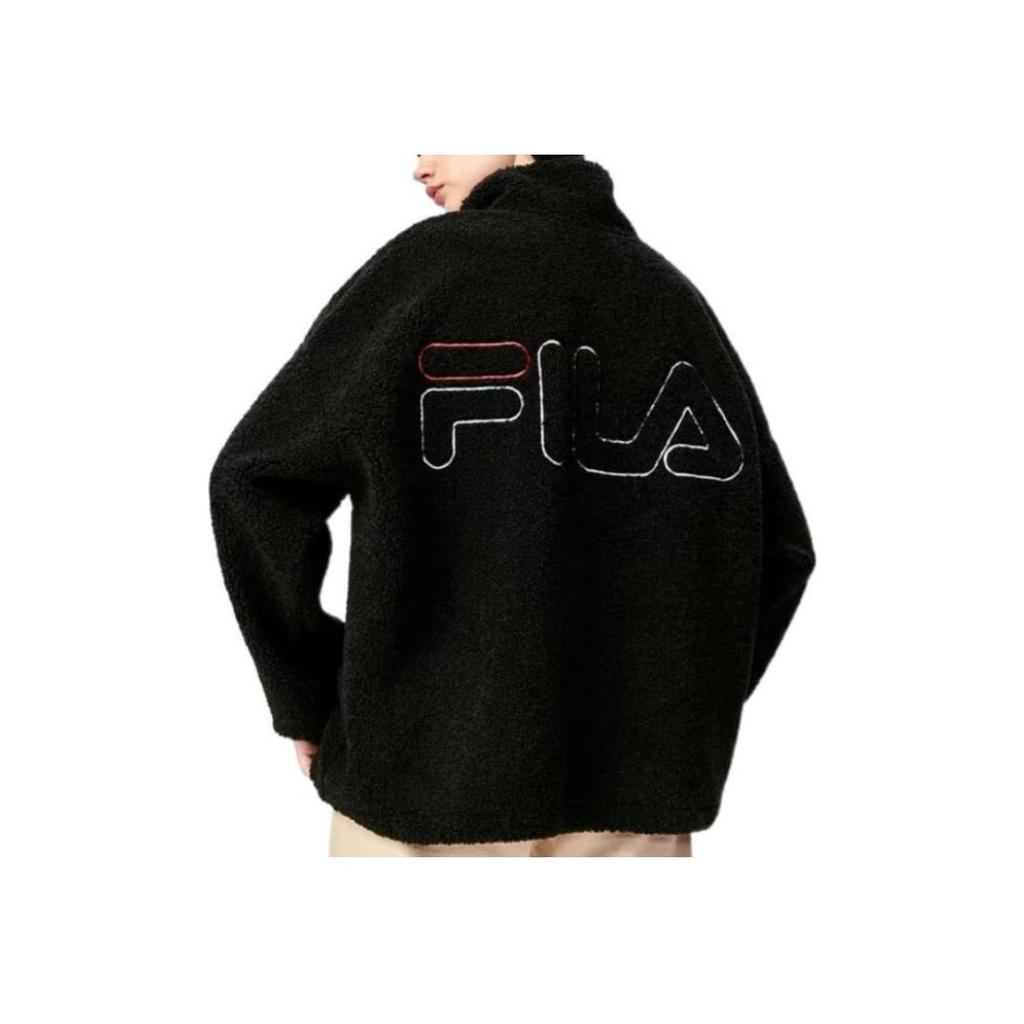 Fila Logo Print Zip-Up Stand Collar Long Sleeve Sweatshirt Women sweatshirt Black F51W149221F-BK