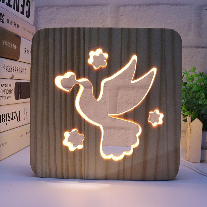 Creative 3D Night Lamp Corporate Gift Design Letter Music Notes Solid Wood Hollowed-out Carving LED Desk Lamp Wooden