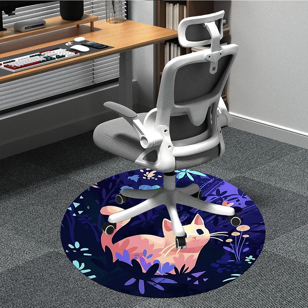 1pc Cat Garden Office Round Area Rug, Indoor Mat Suitable For Office, Under Office Chairs Bedroom Living Room Home Decor, Room Deco