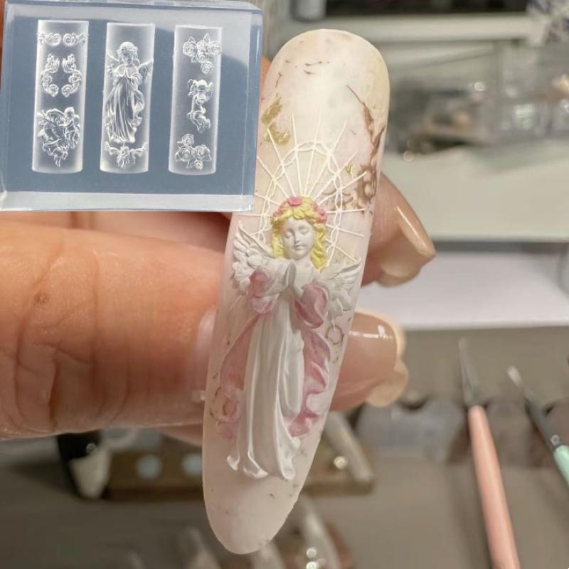 Cartoon Animals Nail Art Molds For Nail Charms Angel Rose Flower Nails Templates Diy Nail Art Decorations Manicure Design Tools