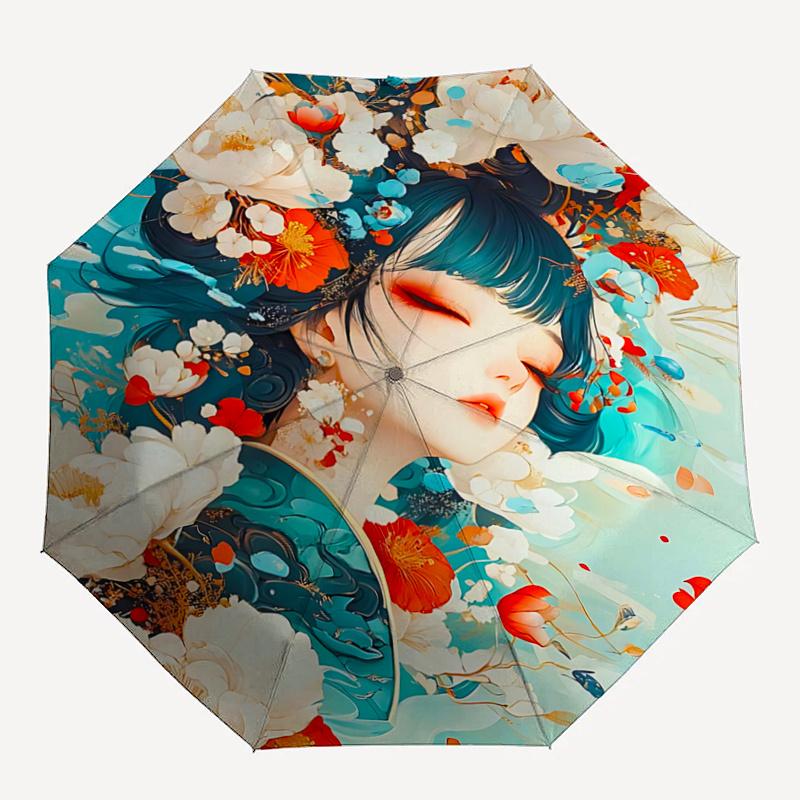 1 Stück Blumen-Fantasy-Regenschirm, Automatisches Öffnen/Schließen, Faltbares Design, Eisenrahmen, Für den Außenbereich, Festivalgeschenk, Geeignet für Fans, Reisen, Alltag