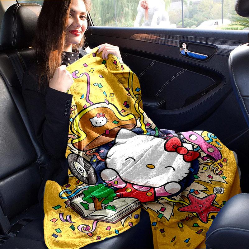 1pc Colorful Adventure Hello Kitty's Blanket, Cute Movie Characters Throw Blanket,Living Room, Travel, Camping, Car Blankets, Beach, Office Naps, Soft