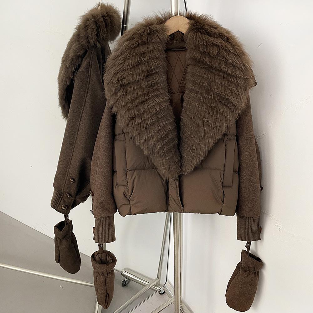 Natural removable real fox fur collar women's autumn and winter new white duck down jacket loose thickened warm jacket