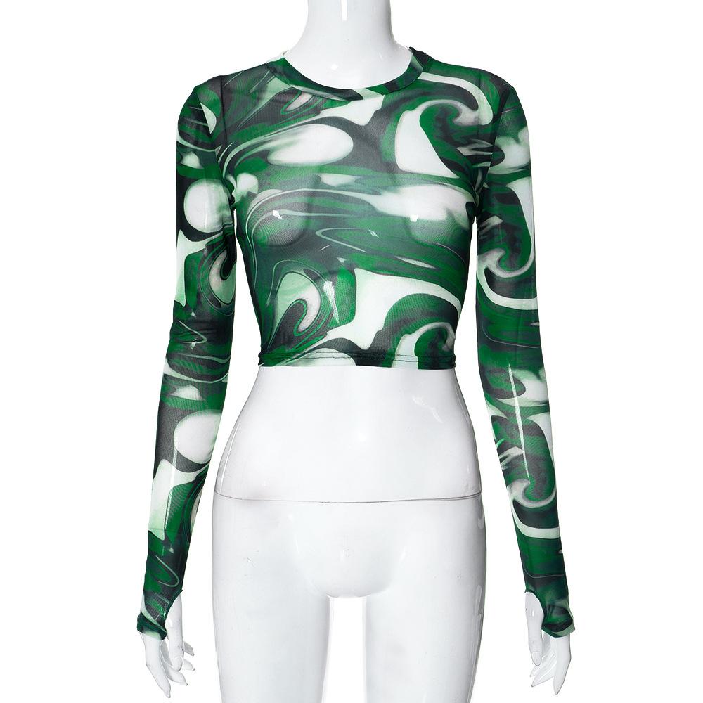 Dámské tričko se síťovinou s dlouhým rukávem vázanka s výstřihem do O Nepravidelný dělený svetr Dámské Ležérní Tenké tričko Top