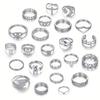 23pcs Fashion Silver Color Pearl Rings Set For Women Cross Butterfly Leaf Evil Eye Patterns Mix And Match Daily Outfits Jewelry