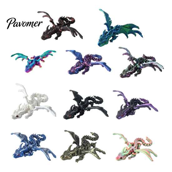 Handheld Fidget Tool 3D Printed Dragon with Wings, Flexible Articulated Winged Toys, Fine Carving Statue Desktop Animals Toy for Stress Relief,
