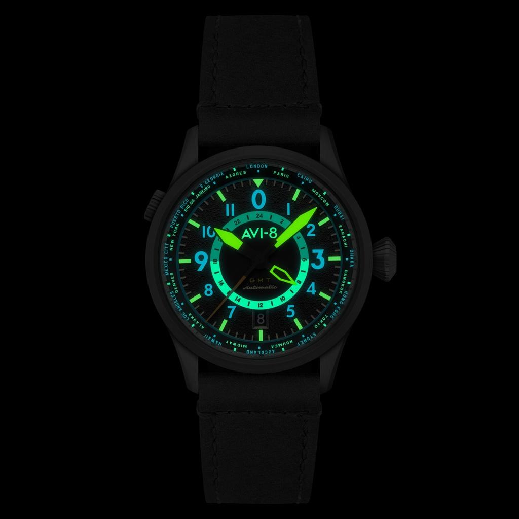 AVI-8 Flyboy Wingman Worldtimer GMT tropický šedý ciferník automatický AV-4120-04 pánské hodinky s extra páskem