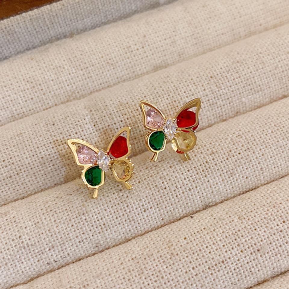 ZAKOL Korean Elegant Colorful Crystal CZ Butterfly Stud Earrings For Women Girls Minimalist Fashion Versatile Ear Zircon