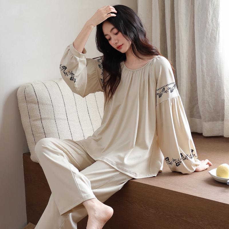 Women's Pure Cotton Long Sleeve Pajama Set with Chest Pads - 2025 Autumn Collection