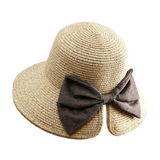 Women Beach Hat Wide Hat Foldable Straw Brim Sun Protection Summer Hat бежевый