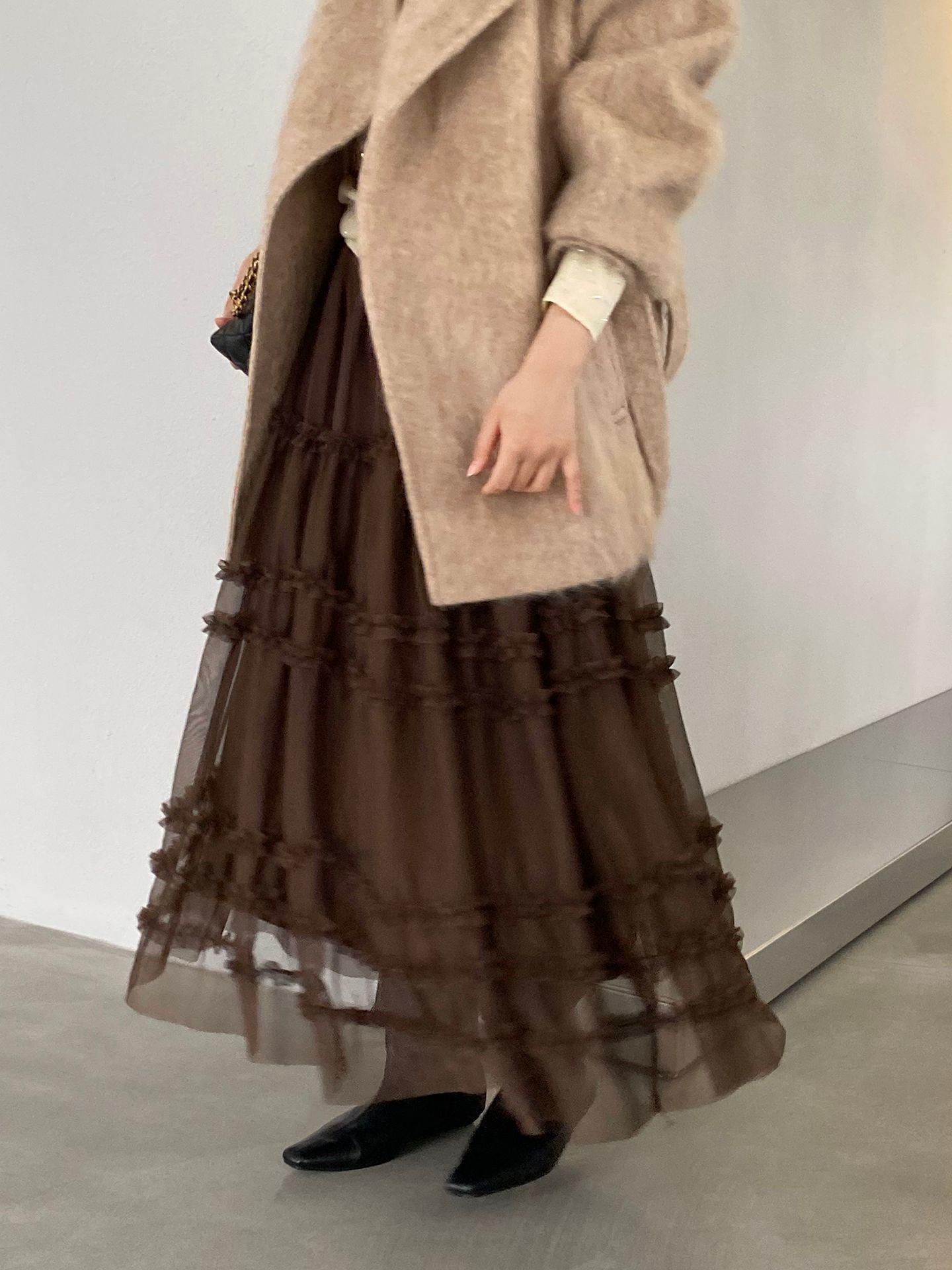 Jiang Zuo Layered Mesh Ruffle Skirt - Spring Women s Age-Reducing Design One Size