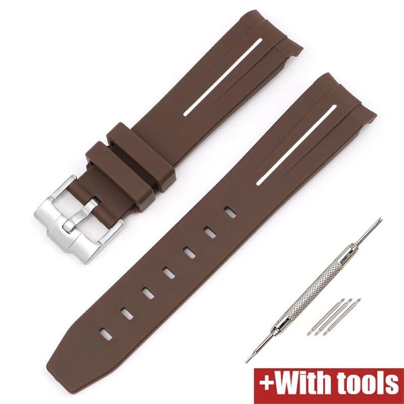 20/21/22mm Curved End Rubber Strap for Rolex Stainless Steel Buckle Men Women Sport Waterproof TPU Replacement Bracelet Band