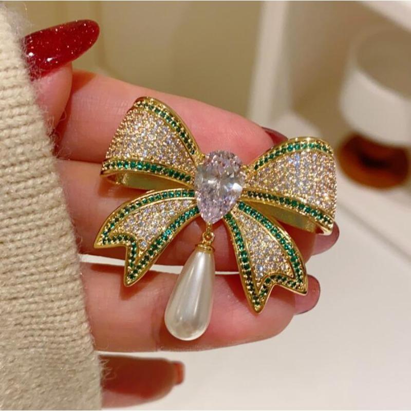Retro High-end Sense Light Luxury Full Diamond Bow Brooch Brooch Exquisite Elegant Suit Pin Buckle with Jewelry