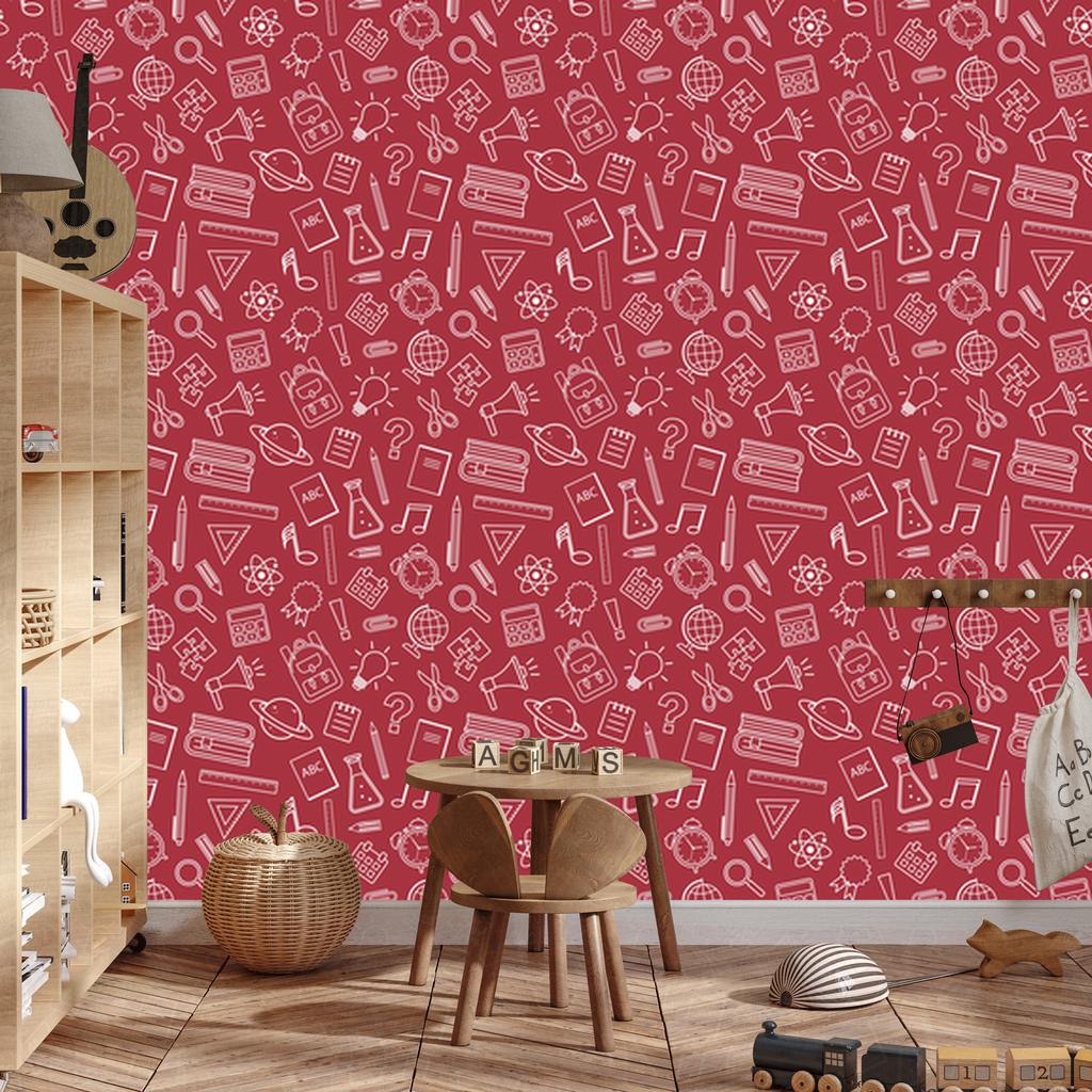 Wallpaper School Supplies Red and Coral, Red Background 50x1000