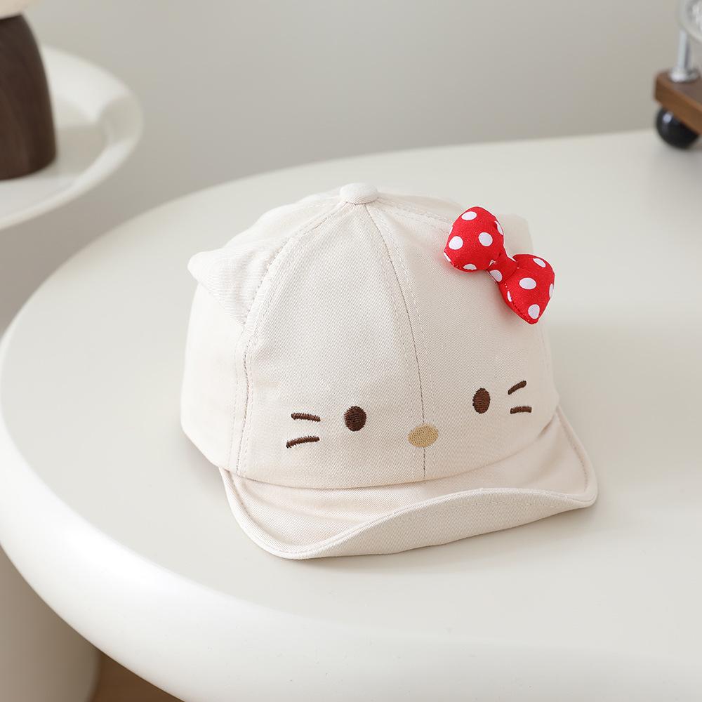 Girls' Spring/Autumn Baby Cat Baseball Cap with Cute Bow, Soft Brim, Sun Hat for Infants and Toddlers, Color Block Design
