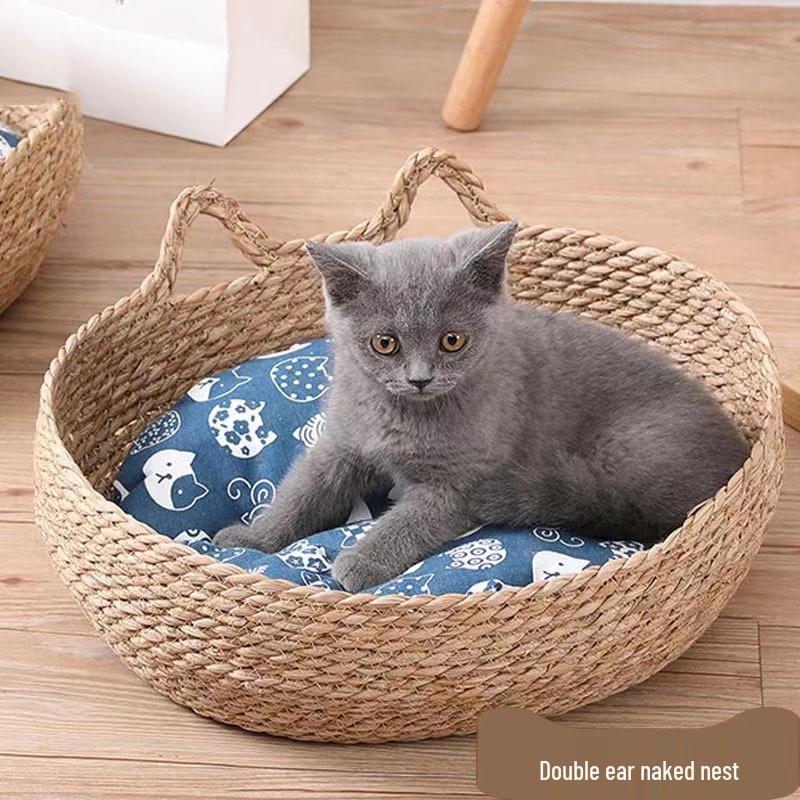 

Плетеная лежанка для кошки из рогоза: Летнее охлаждение в японском стиле, Когтеточка, Лежанка для питомца на все сезоны Double Ear 45*15