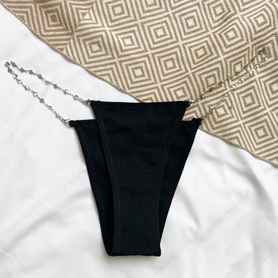 V-shaped Solid Color Lightweight Sexy G-string Metal Chain Low Waist Thongs