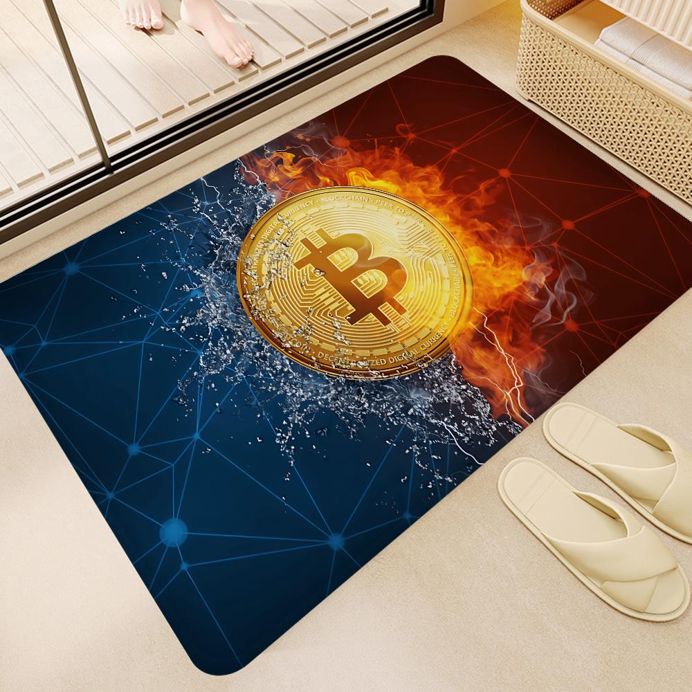 Funny Bitcoin Gold And Money Anime Spend Or Save Floor Mat Non-Slip Laundry Room Mat Laundry Decor Balcony Child Living