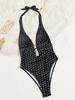 Women's Polo-dot High Waist Sexy Halter One Piece Swimsuit Beachwear