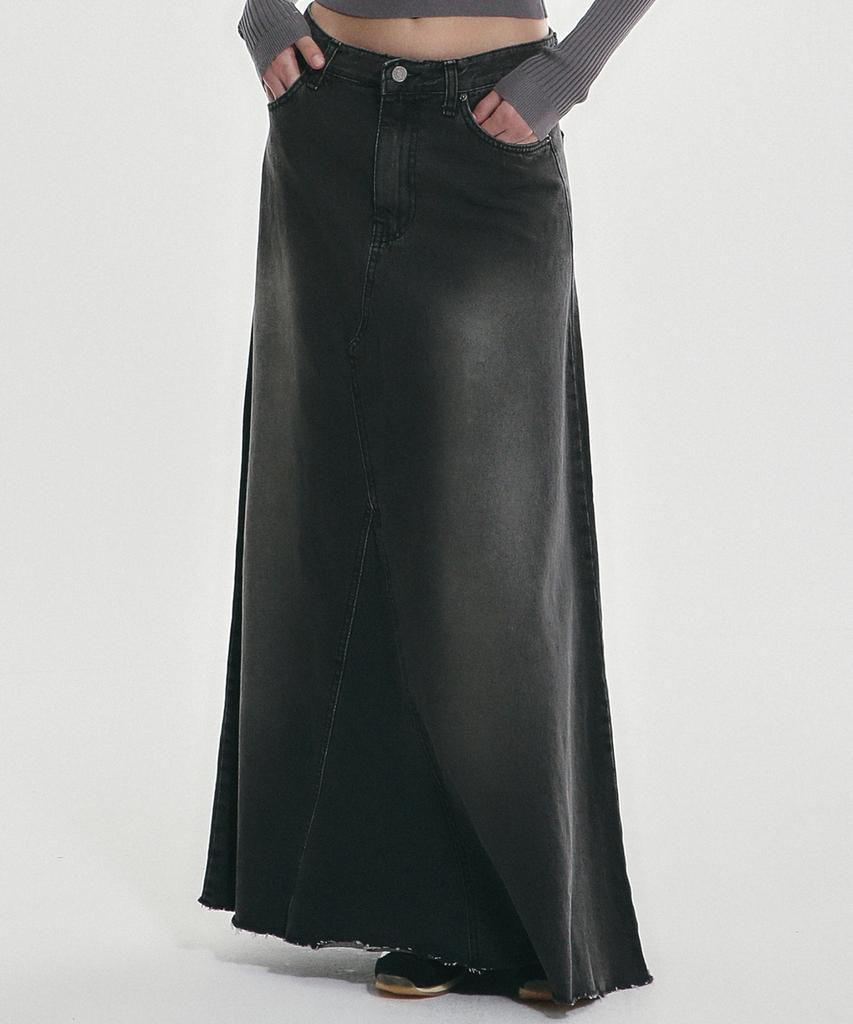 Nigaennikol Maxi Washing Denim Skirt_Black