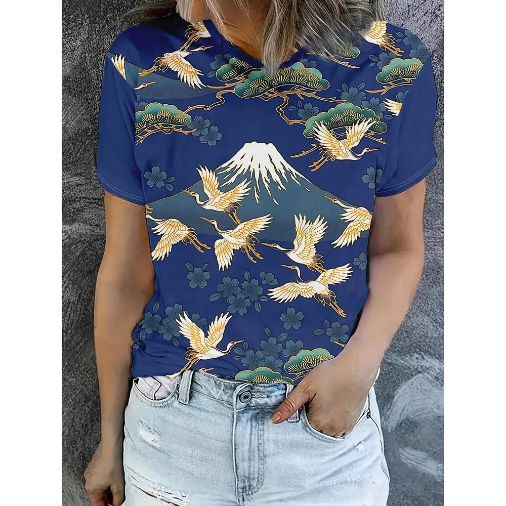 Summer Fashion Women's T-Shirts Funny Animal hawaii Stylish Printed Casual Short Sleeve Crew Neck Tees Round Neck Regular Tops