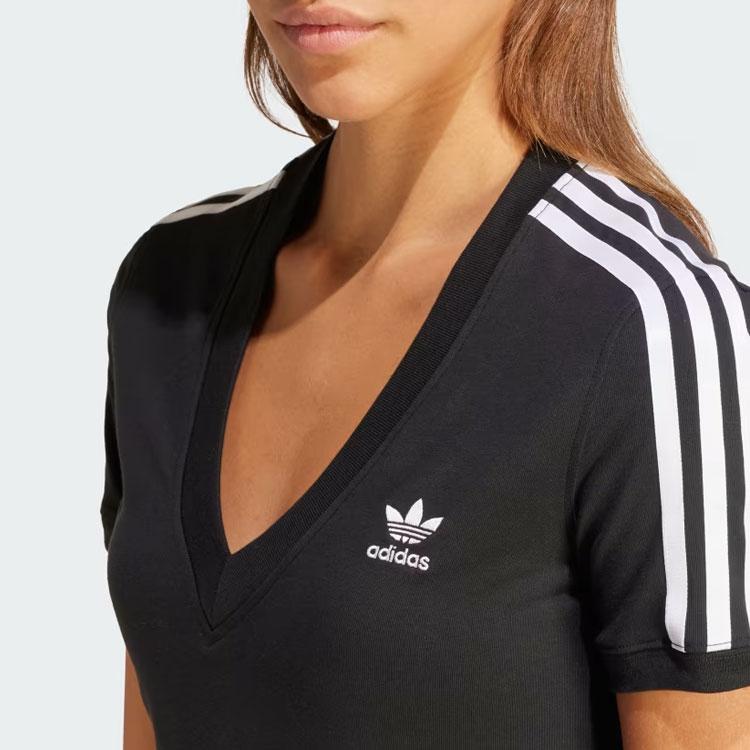 adidas Originals Camiseta de Cuello en V Color Block Ajustada para Mujer Tops Negro IU2416