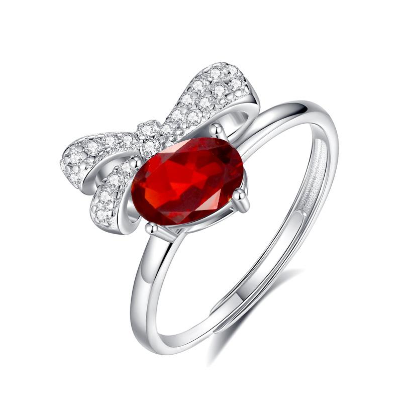 Bow Ring S925 Sterling Silver Ring Women's Fashion Inlaid with Natural Crystal Stone Jewelry Women's Fashion Gift