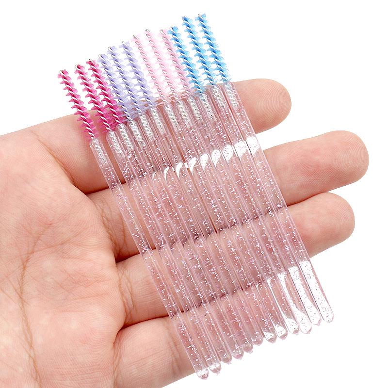 50-Pack Crystal Rod Eyelash Brushes & Curler Kit: Straight Head Brush, Spiral Tool & Eyebrow Comb