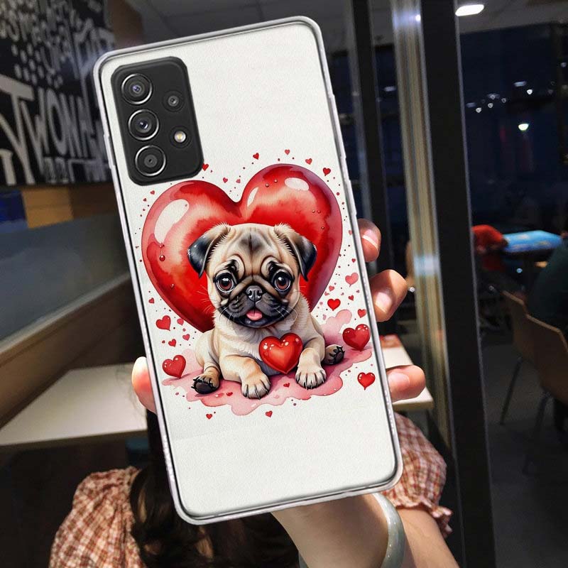 Lovely Puppy Heart Dogs Phone Case for Samsung A54 A57 A37 A17 A14 A15 A12 A24 A34 A55 A35 A25 A52S A07 A05S A04S A22 A32 A72 Ga
