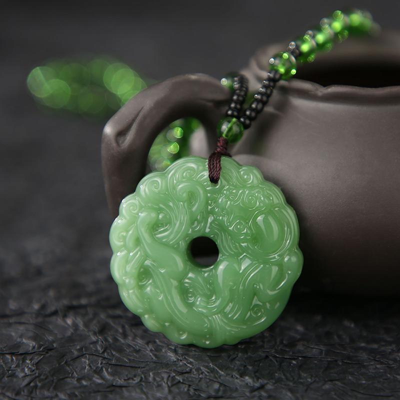 Chinese Amulet Artificial Jade Pixiu Phoenix Buddhist Retro Vintage Pendant Necklace Protect Charm Talisman Powerful Money Wealth Health Luck Jewelry
