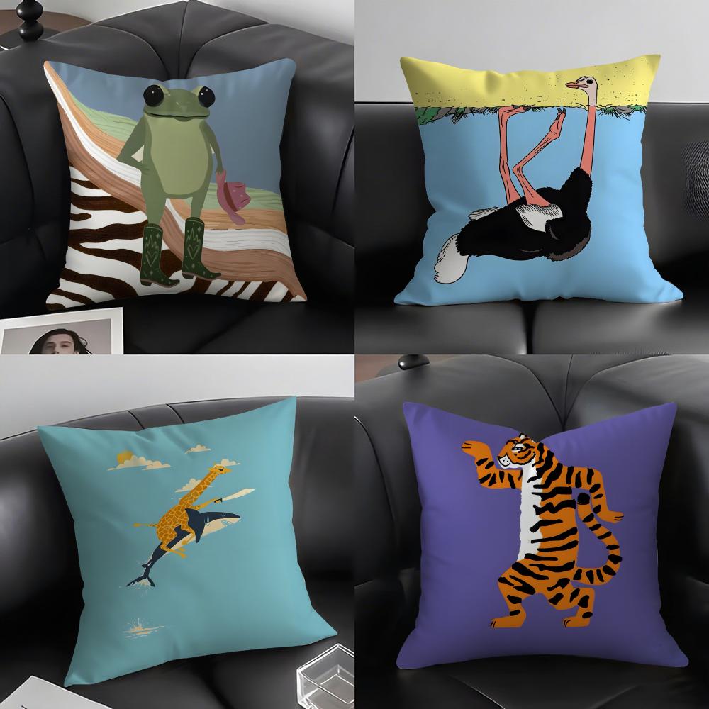 Abstract Animals Funny Cushion Cover Pillowcase Ultra Soft Skin Friendly Fabric Cloud Like Comfort & Concealed Zipper